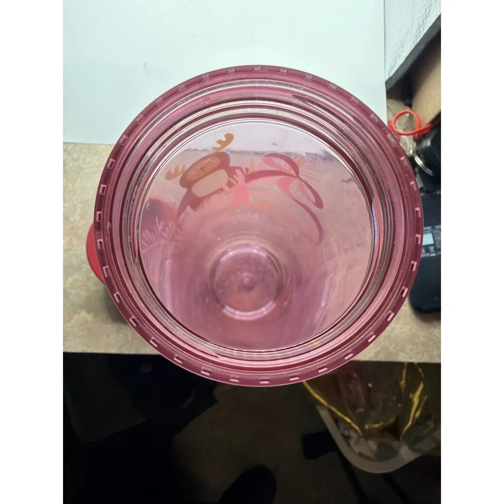 Starbucks Holiday Tumbler 16oz Pink Acrylic Double Wall Bear Reindeer Flip Lid